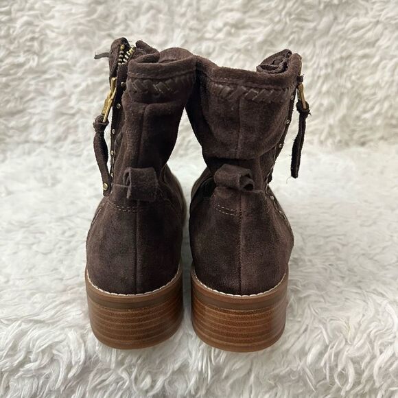 Latigo Brown Cressa Suede Ankle Boots Suede,‎ Side Zip Ruched Studded size 10M - Picture 6 of 9